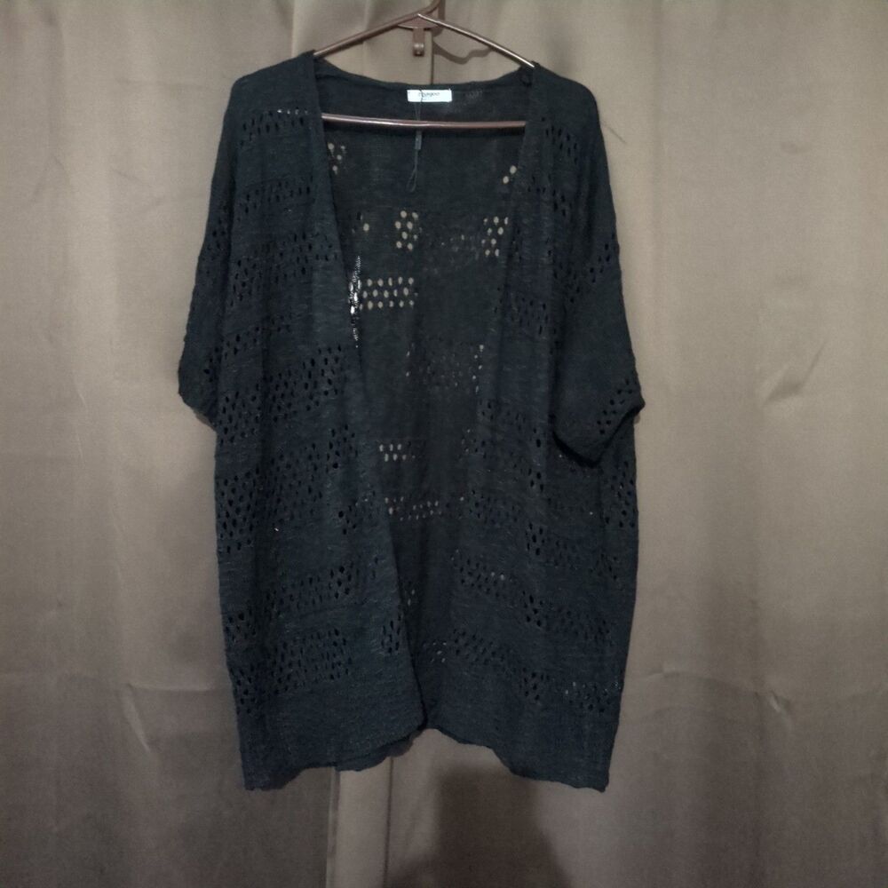 Zeagoo Women's Crochet Short Sleeve Open Cardigan Black Open XL